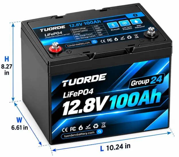 12V 100Ah Group 24 Bluetooth LiFePO4 RV Battery