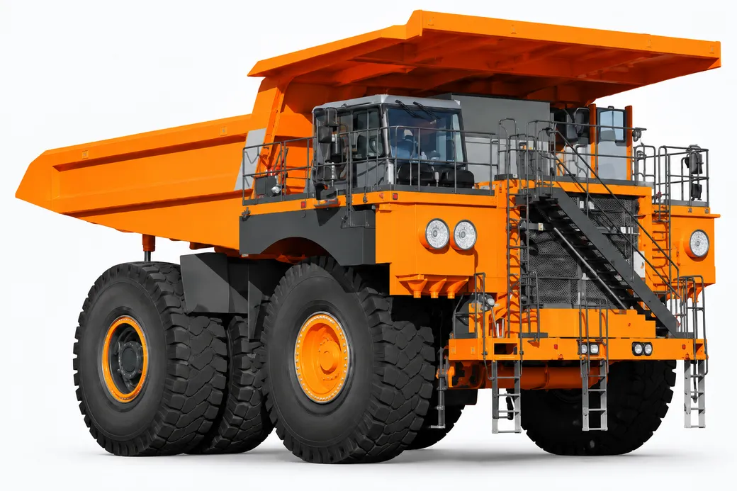 M2000 Electric Mining Truck Battery Application | TUORDE Orange mining haul truck with a large dump body and heavy-duty chassis