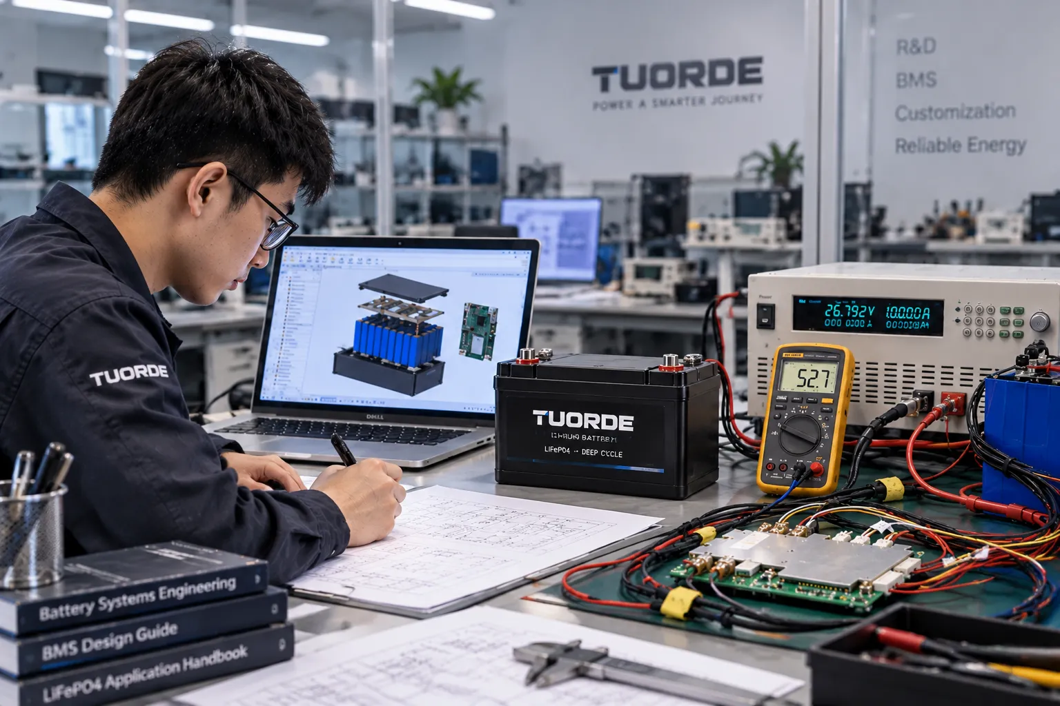 RV Battery OEM Development & Smart BMS Engineering | TUORDE TUORDE RV battery OEM development with engineering design and Smart BMS testing validation