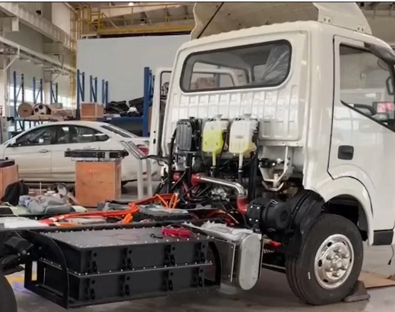 Battery Engineering for an All-Season Electric Truck Electric truck chassis and battery-system integration photographed in the T44 project brief