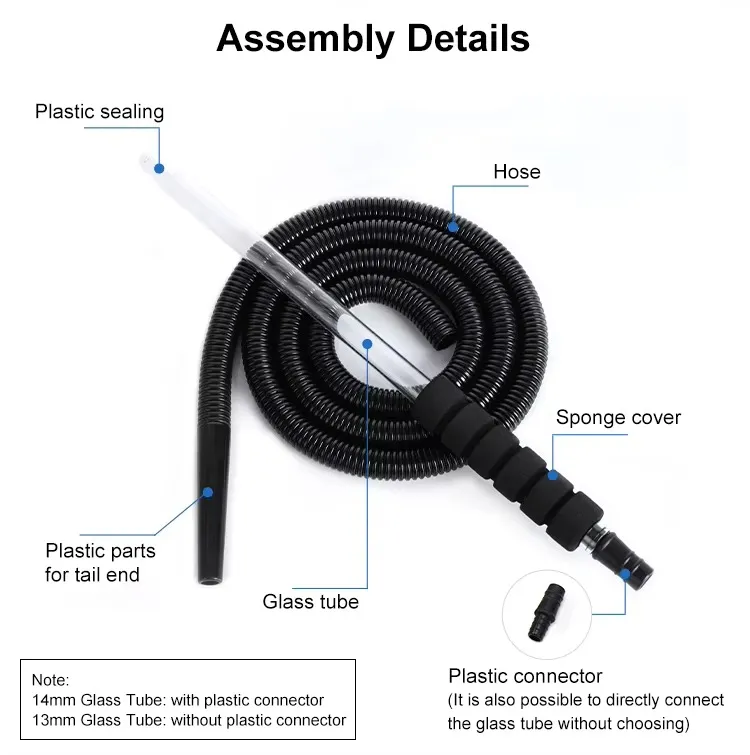 Disposable Hookah Hose with Glass Mouth Tip & Soft Foam Handle – One Time Use Shisha Hose, Polystyrene Polyethylene Material, Lightweight Smoking Accessory Parts