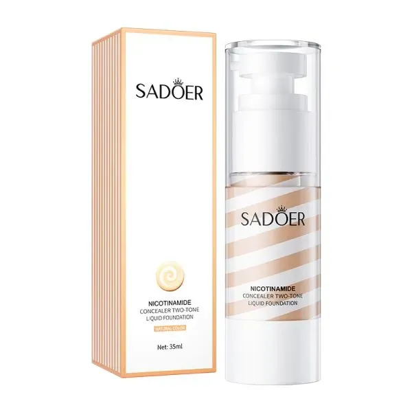 🌸✨ Sadoer Natural Two-Tone Liquid Concealer & Foundation – 35ml 🍑💧 Nicotinamide Infused