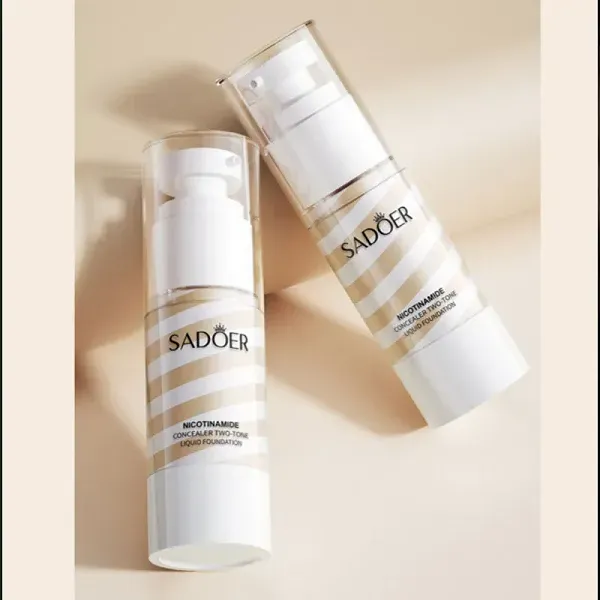 🌸✨ Sadoer Natural Two-Tone Liquid Concealer & Foundation – 35ml 🍑💧 Nicotinamide Infused