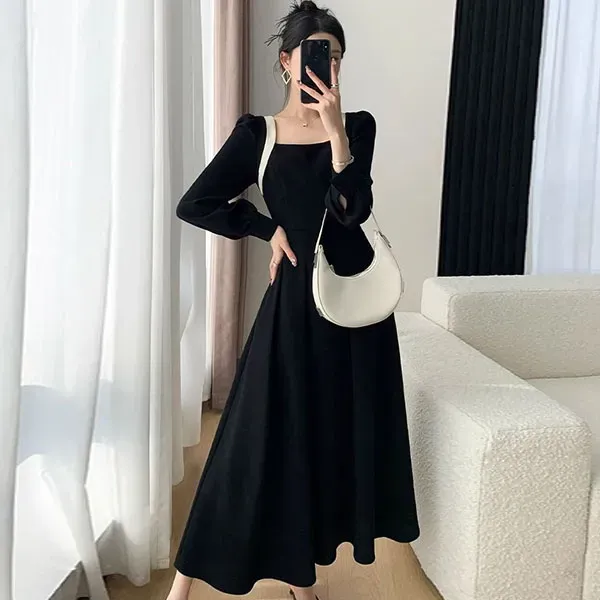That Girl Black Midi Dress with Long Sleeves 🕊️🖤