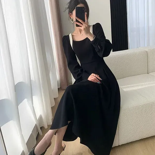 That Girl Black Midi Dress with Long Sleeves 🕊️🖤