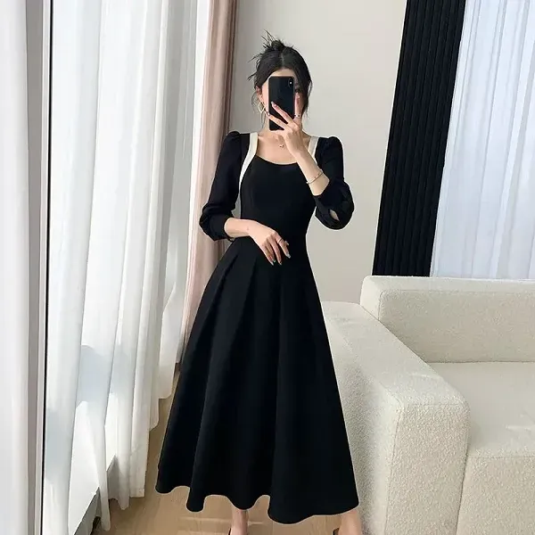 That Girl Black Midi Dress with Long Sleeves 🕊️🖤