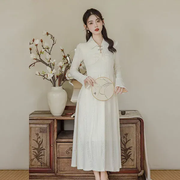Soft Girl Lace Midi Dress with Cute Collar Energy 🎀🕊️