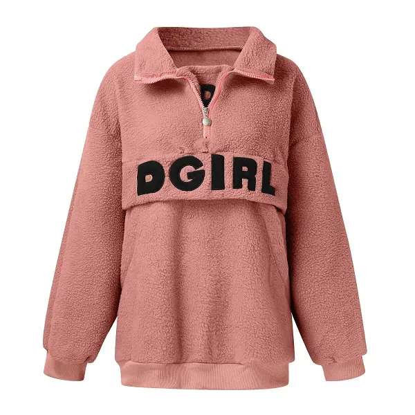 💗 Women’s Pink High-Neck Oversized Fleece Half-Zip Pullover ❄️