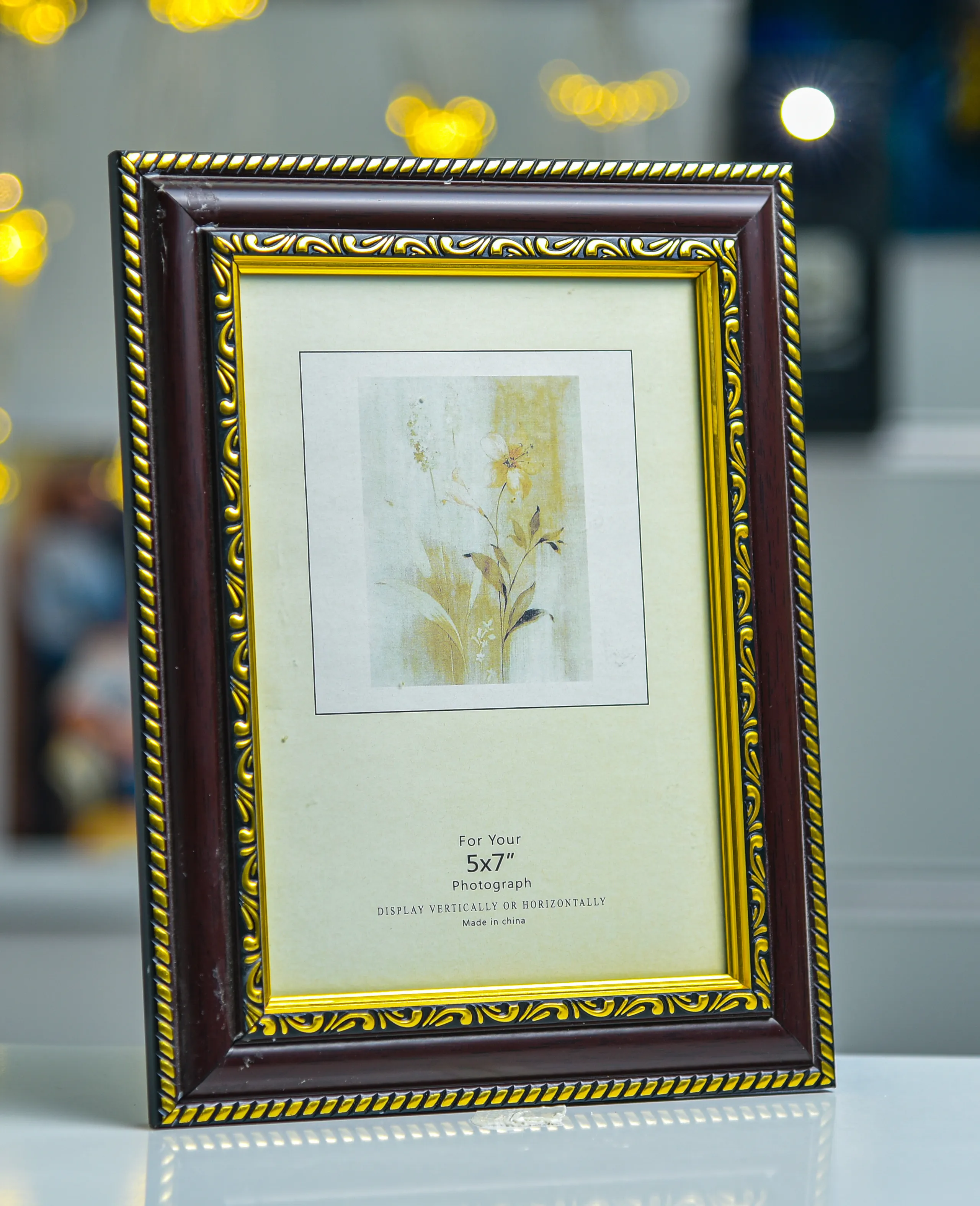 Golden Border Glass Photo Frame 5x7 inches