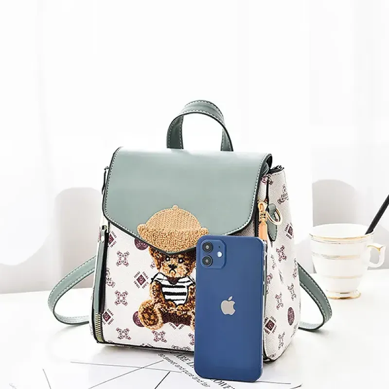 Cute Teddy Bear Embroidered Multi Style Women Mini Backpack