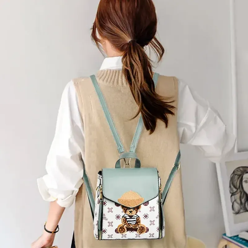 Cute Teddy Bear Embroidered Multi Style Women Mini Backpack
