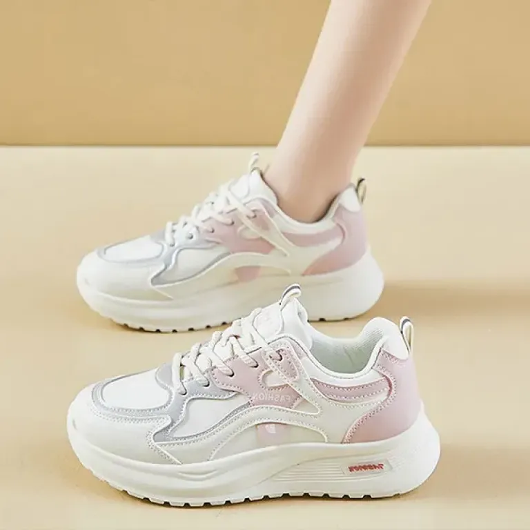Color Block Design Lace-Up Gym Sports Running Lightweight Sneakers
