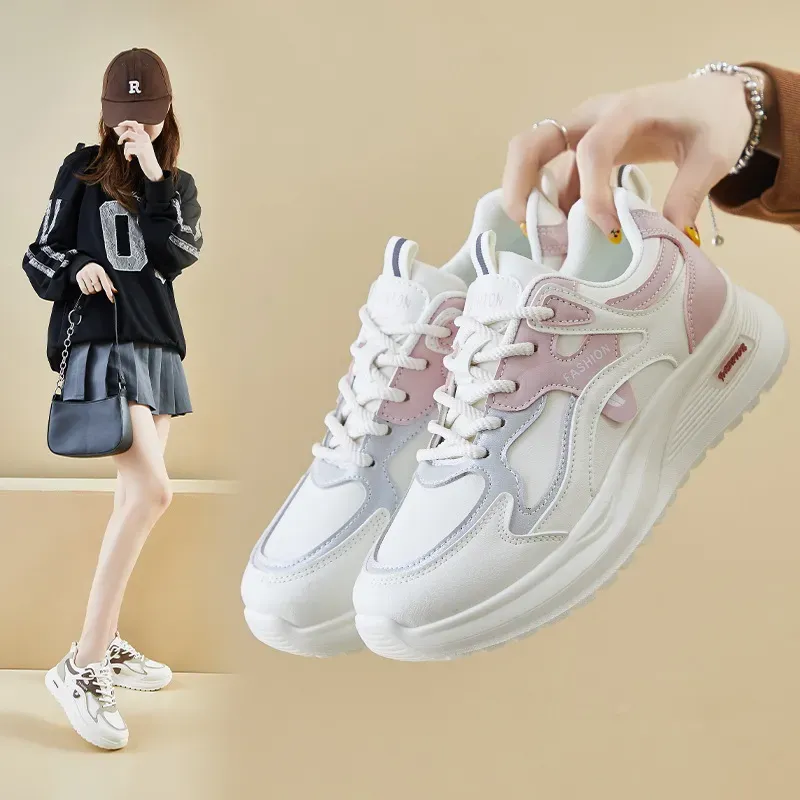 Color Block Design Lace-Up Gym Sports Running Lightweight Sneakers