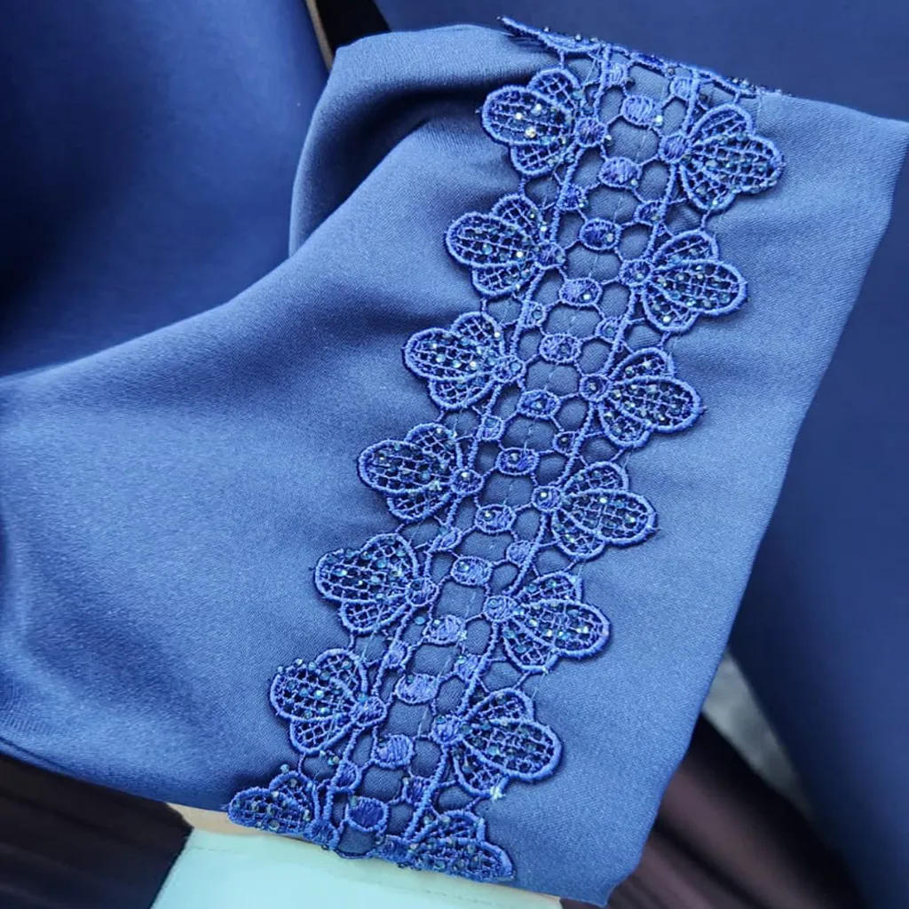 3 Pieces Premium Royal Blue Abaya Set With Inner Pleated Slip Dress And Sheila