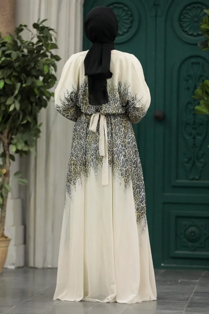 Women Long Dress Partywear Leopard Print Ombre Abaya Dress