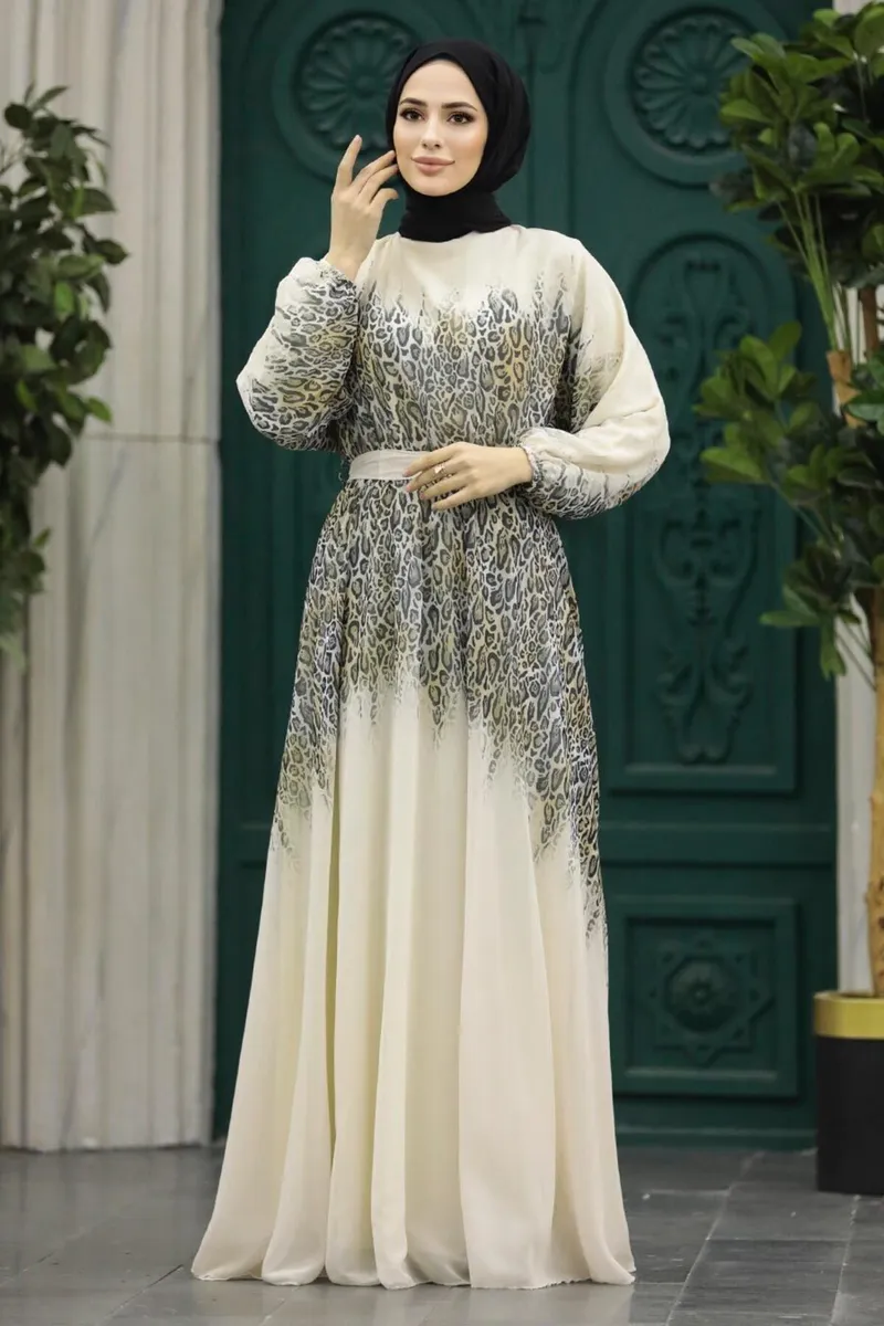 Women Long Dress Partywear Leopard Print Ombre Abaya Dress