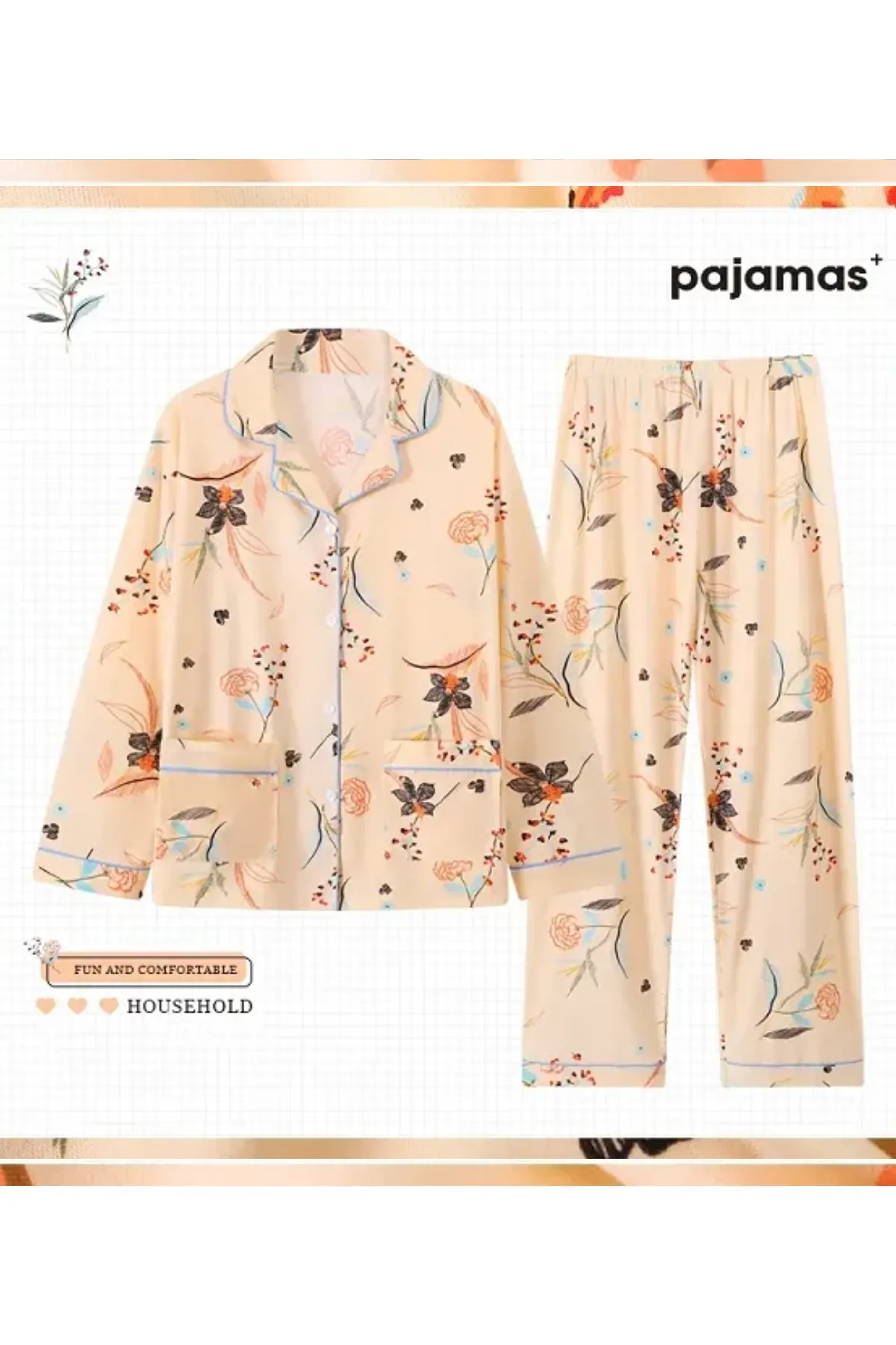 Cozy Floral Pajama Set With Button-Up Top & High Waist Bottom