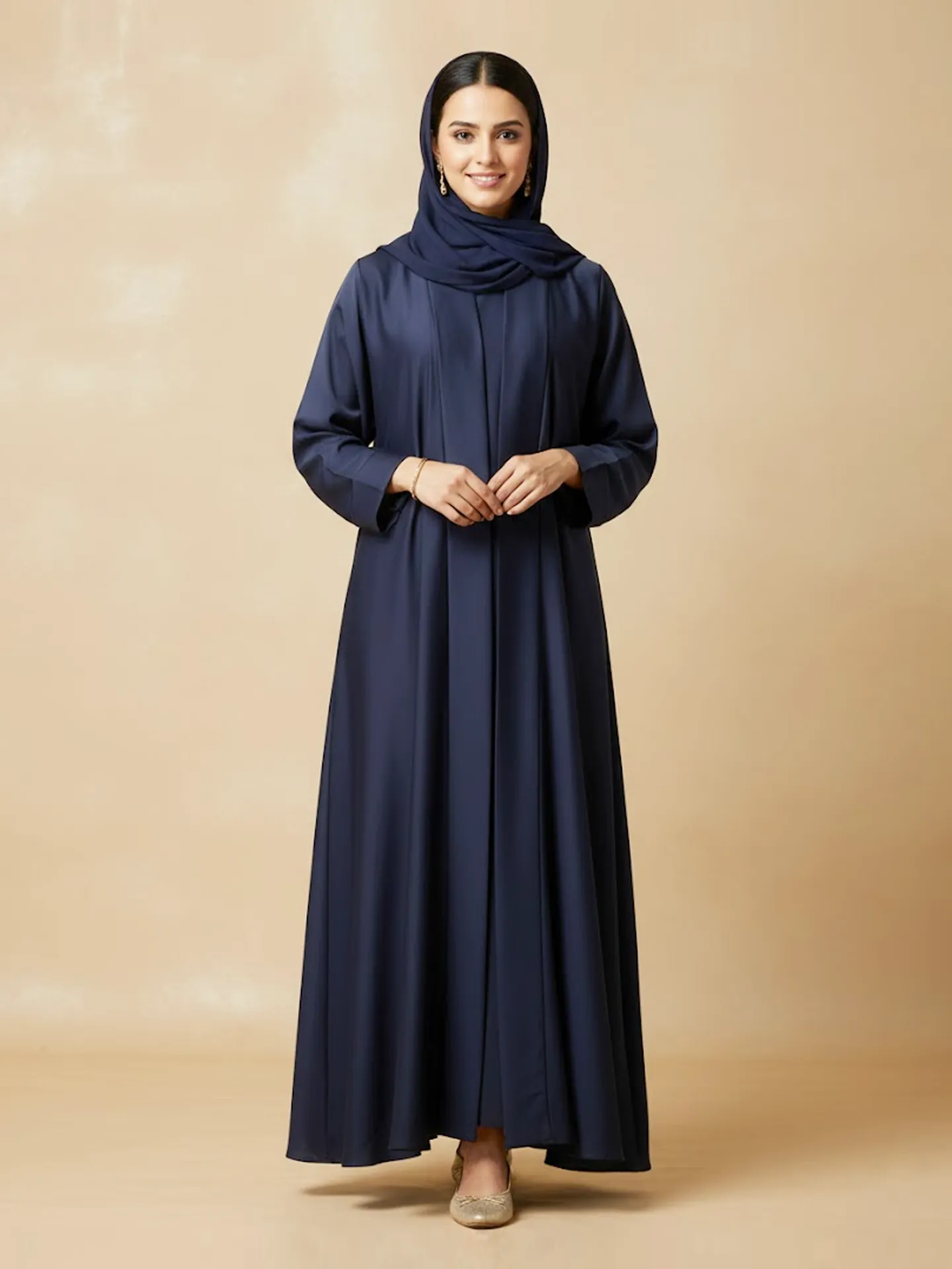 Elegant 2 Piece Abaya Set For Women's Flowy Open Muslim Arabic Long Blue Abaya With Inner Dress