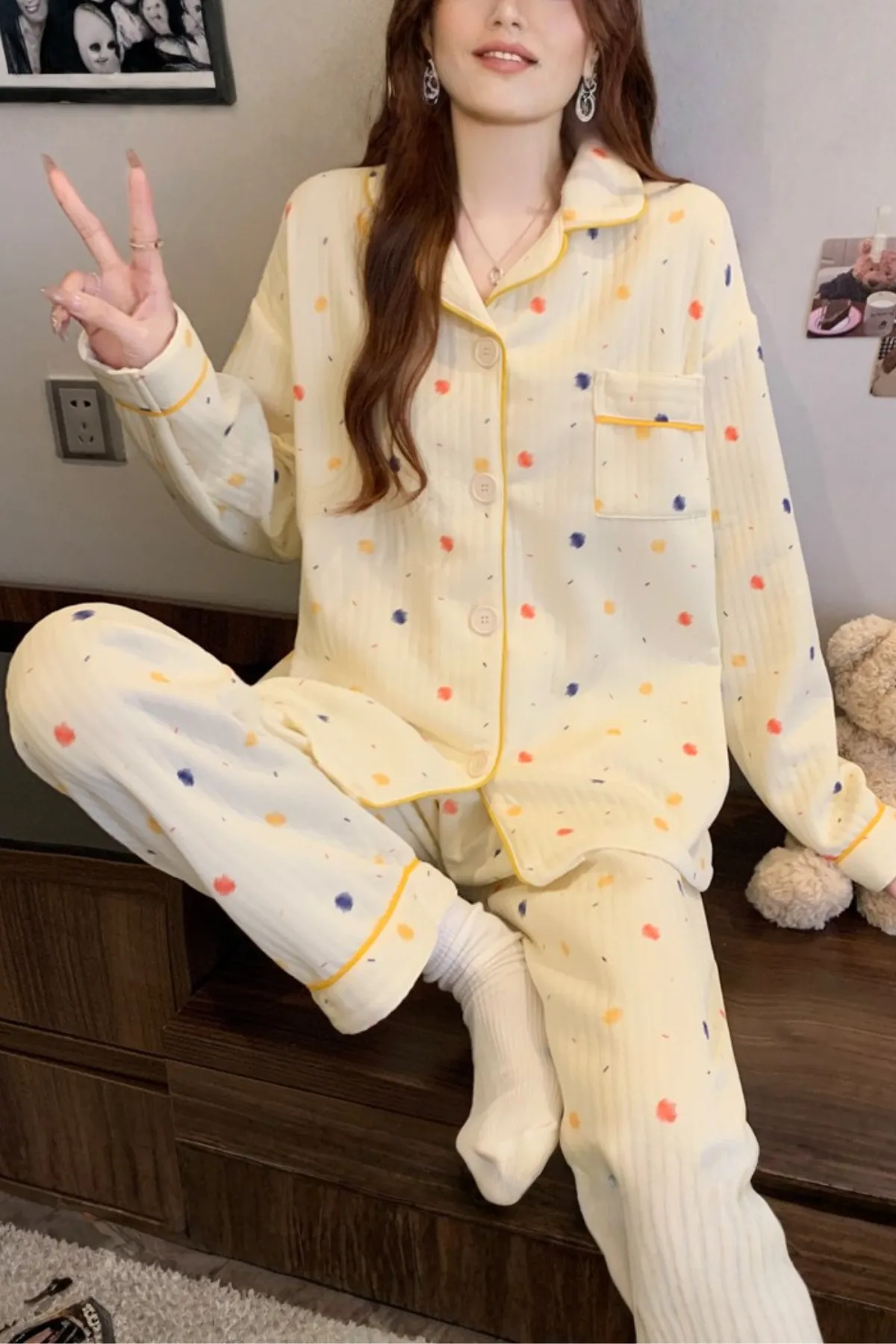 Women's Two Pieces Pajama Set Lounge Girls Wear Pajama Sleepwear Set