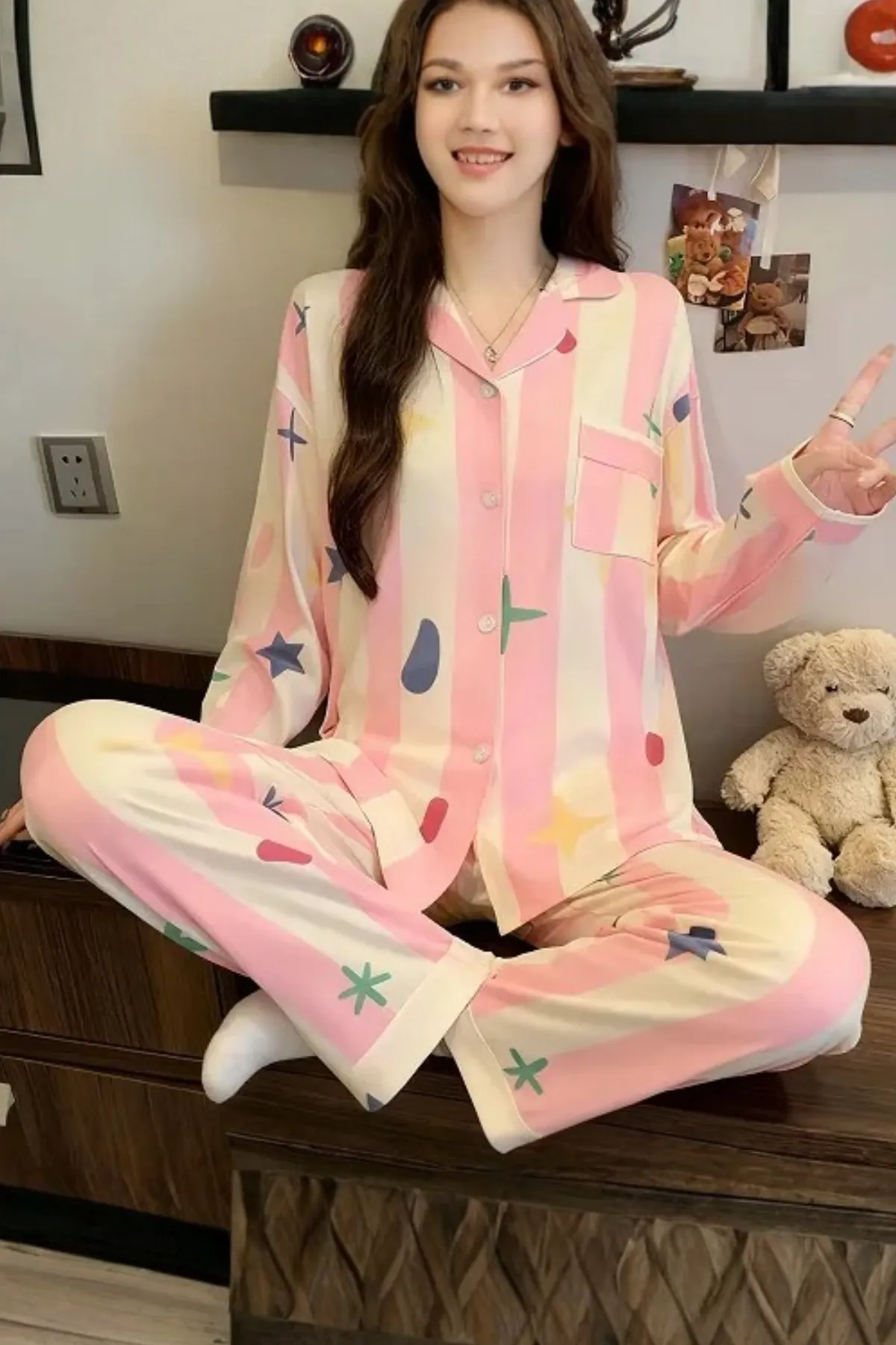 Cozy Women's Pajama Set With Fun Prints Two Pieces Girl's Pajama Set