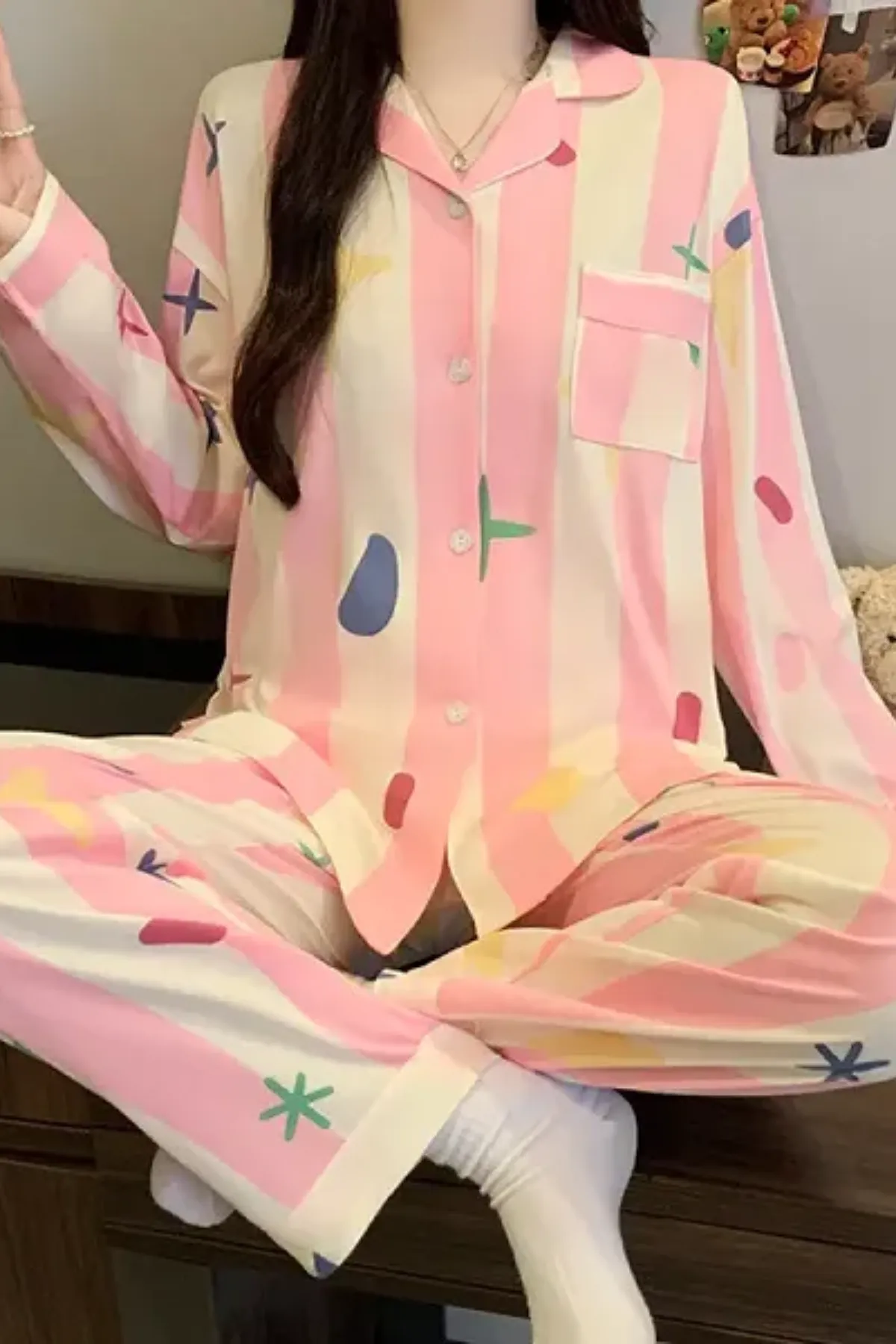 Cozy Women's Pajama Set With Fun Prints Two Pieces Girl's Pajama Set