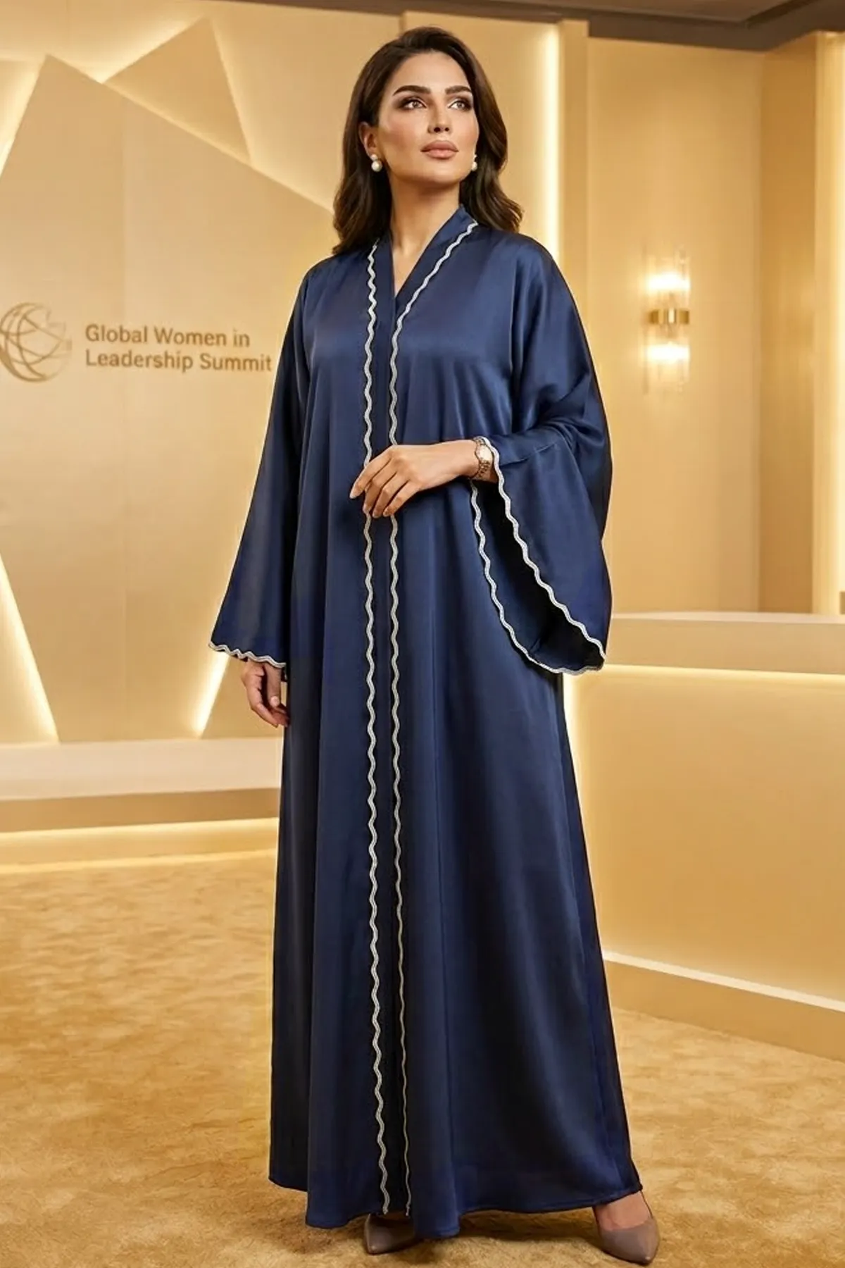 Women's Abaya Wide Sleeve V-neck Daily Wear Front Close Casual Umbrella Abayas With Sheila