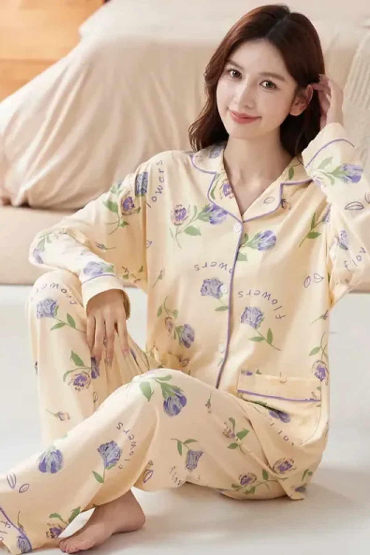 Women's Pajama Floral Pattern Lounge Wear Girl's Pajama Set
