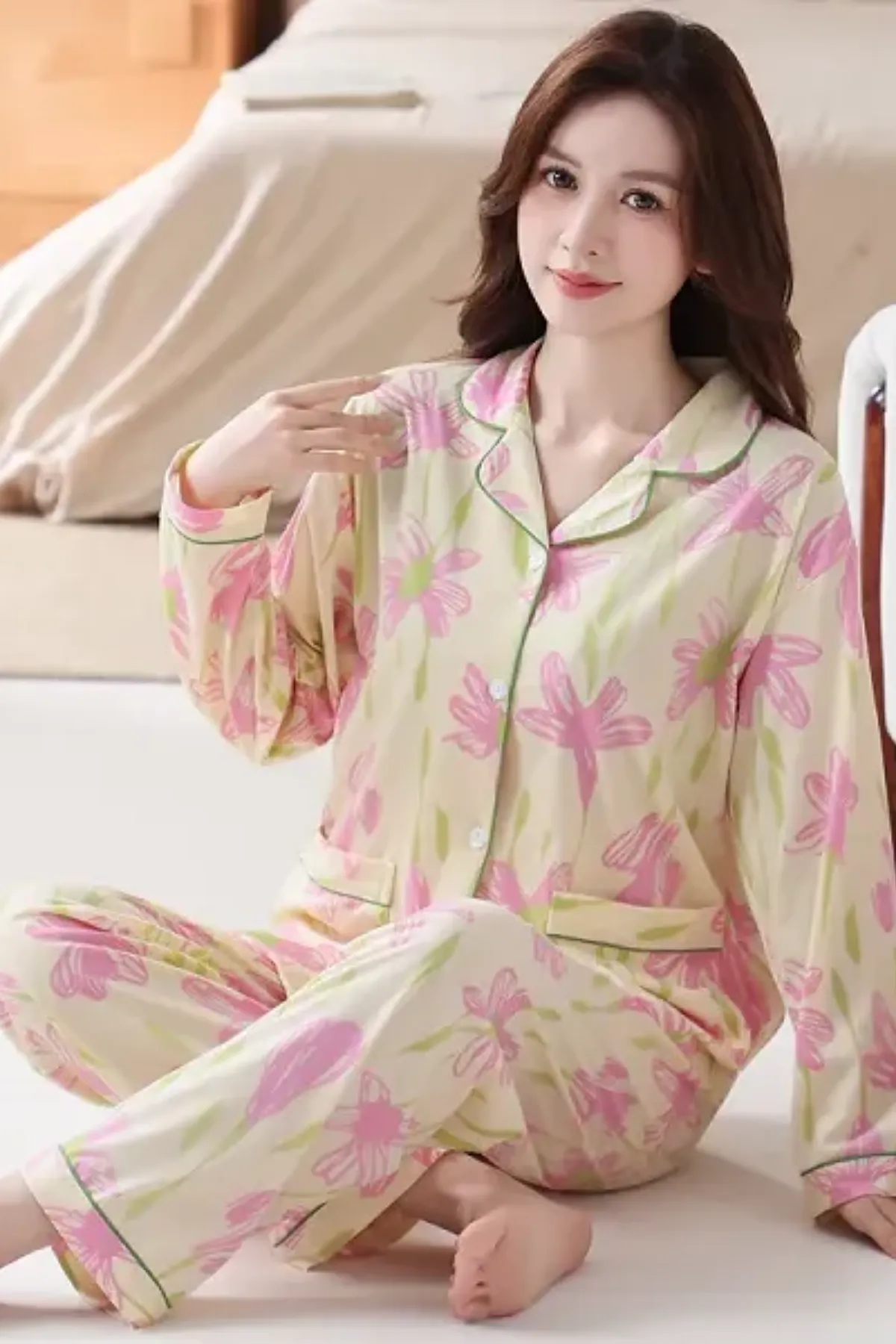 Floral Printed Cozy Womens Pajama Set Lounge Two Pieces Casual Pajama Set