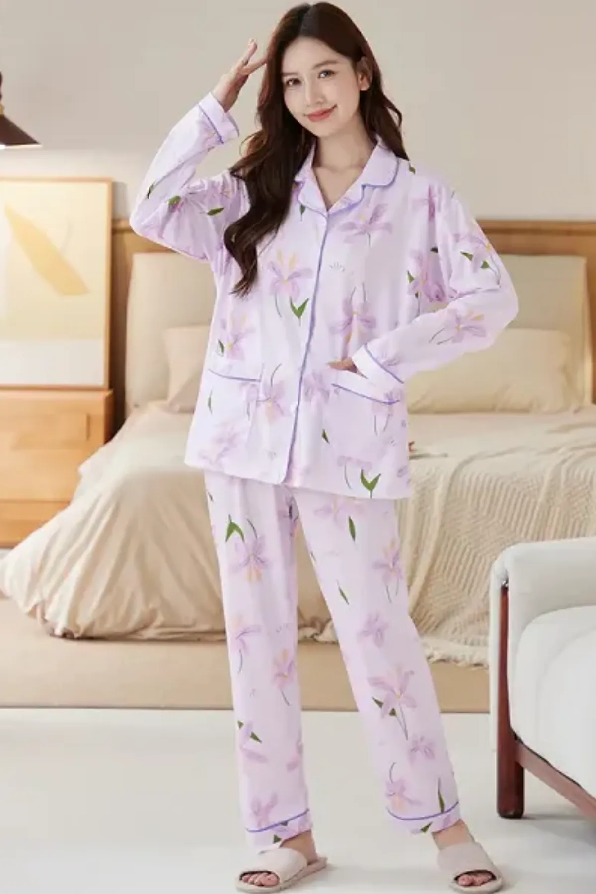 Floral Comfort Women's Pajama Set Girls Two Pieces Lounge Wear Pajama