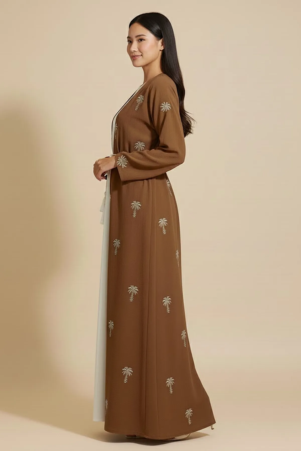 2 Pieces Palm Pattern Embroidery Women's Abaya With Inner Set Arabic Muslim Casual Abaya Dress