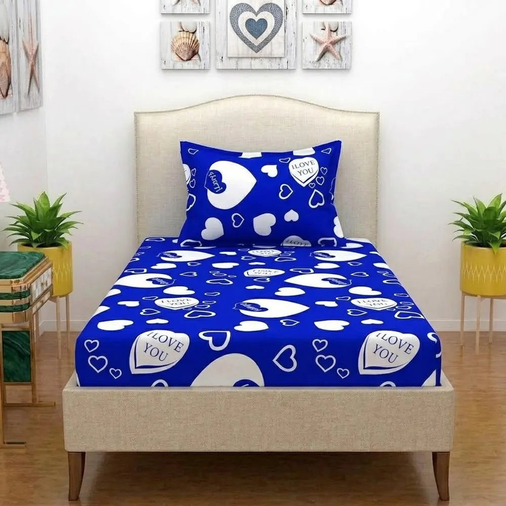 Single Bed Fitted Elasstic Sheet Easy Wear Quality Fabric With Matching Pillow Bedsheet Cover