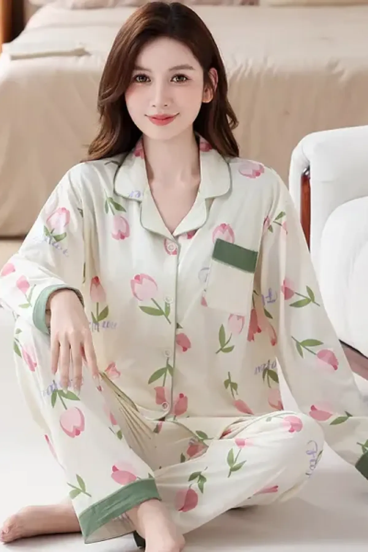 Floral Womens Pajama Set Loungewear Relax Casual Top And Bottom Pajama