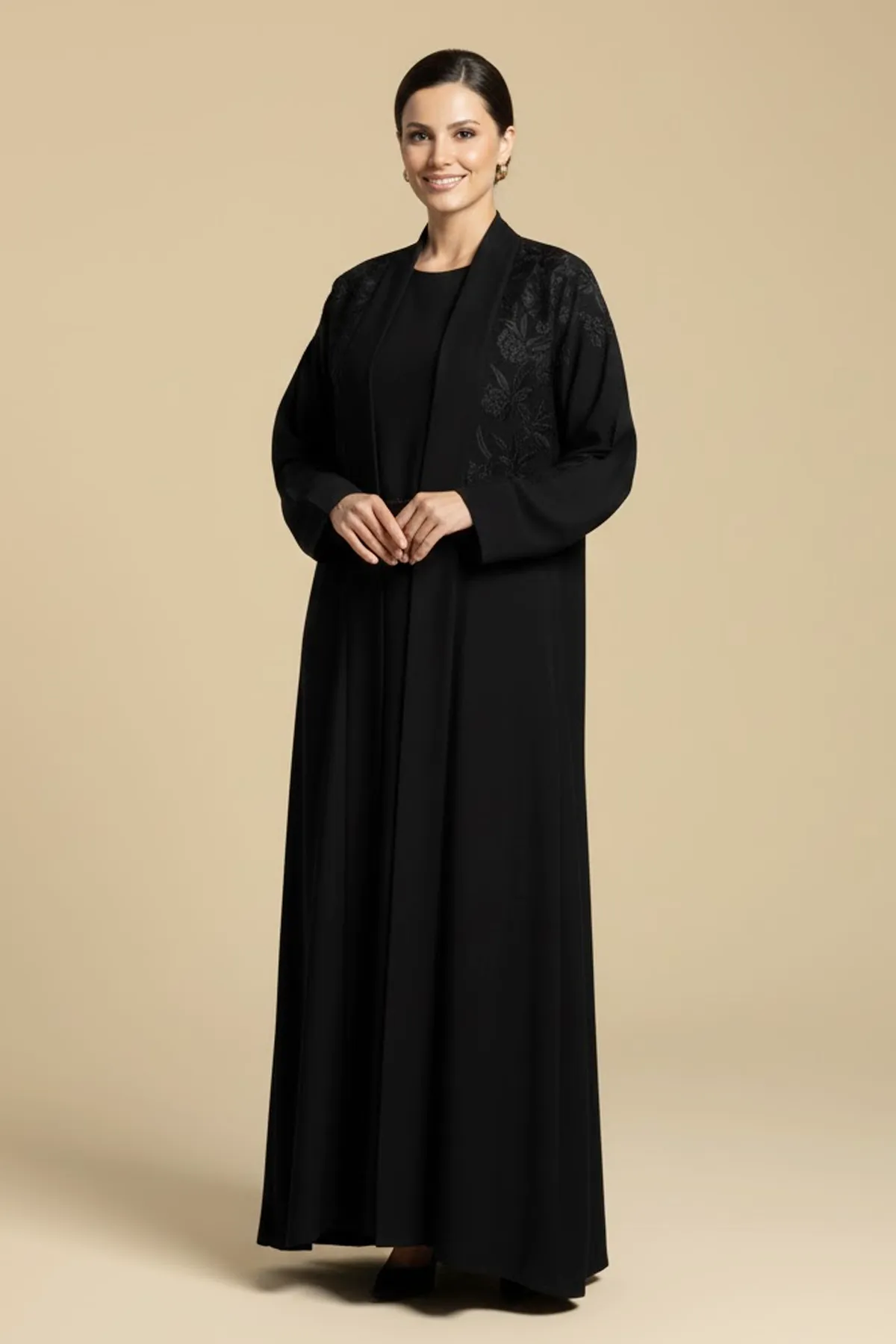 2 Pieces Premium Black Abaya With Inner Set Elegant Modest Wear For Formal Occasions Muslim Dress