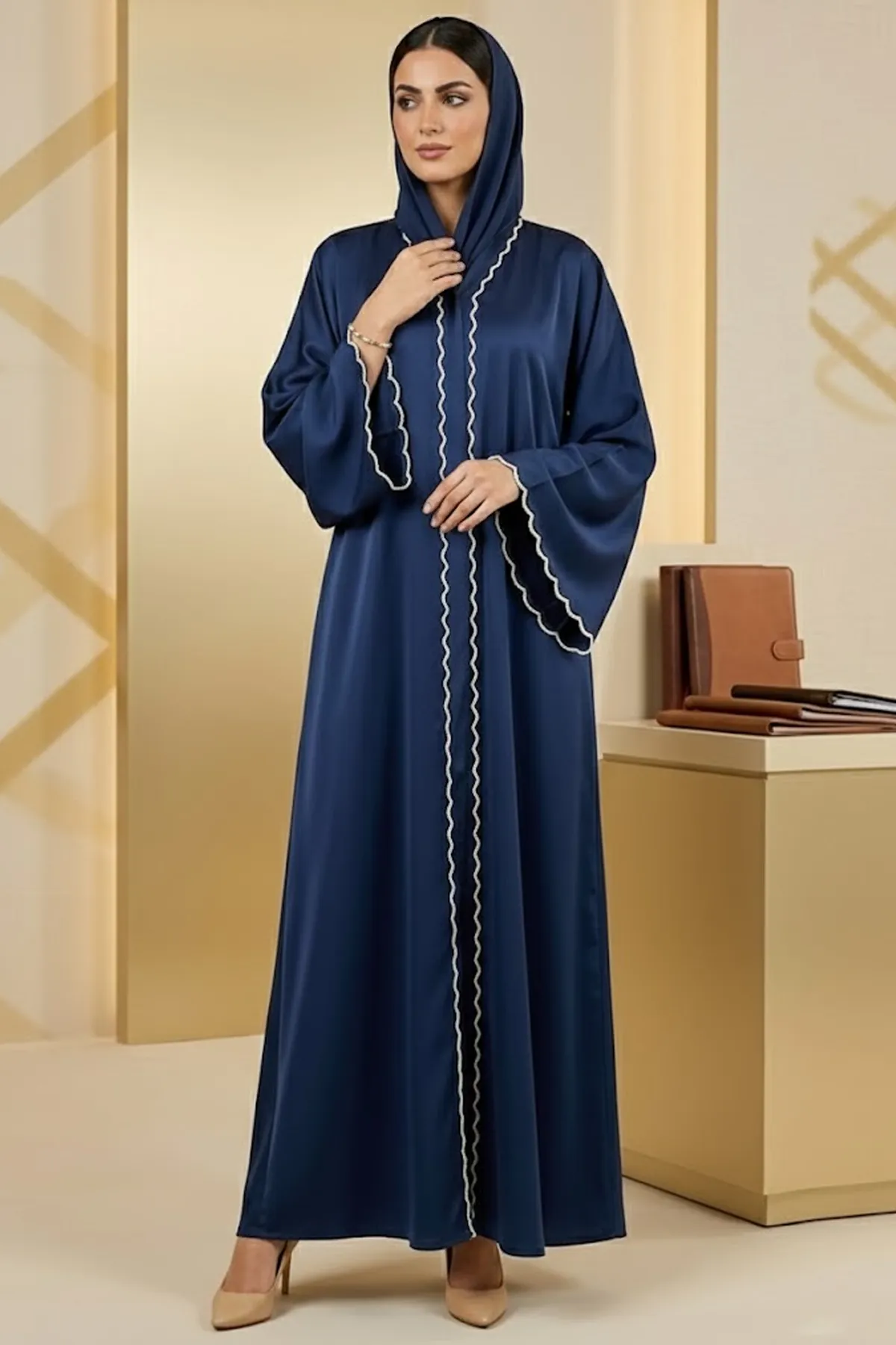 Women's Abaya Wide Sleeve V-neck Daily Wear Front Close Casual Umbrella Abayas With Sheila
