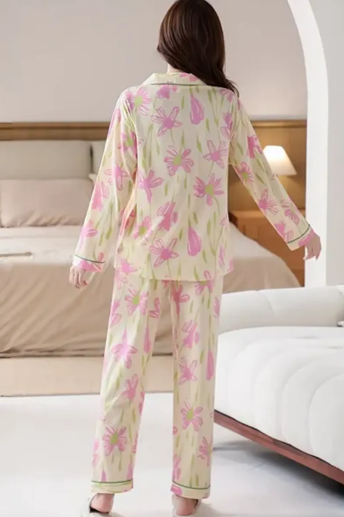 Floral Printed Cozy Womens Pajama Set Lounge Two Pieces Casual Pajama Set