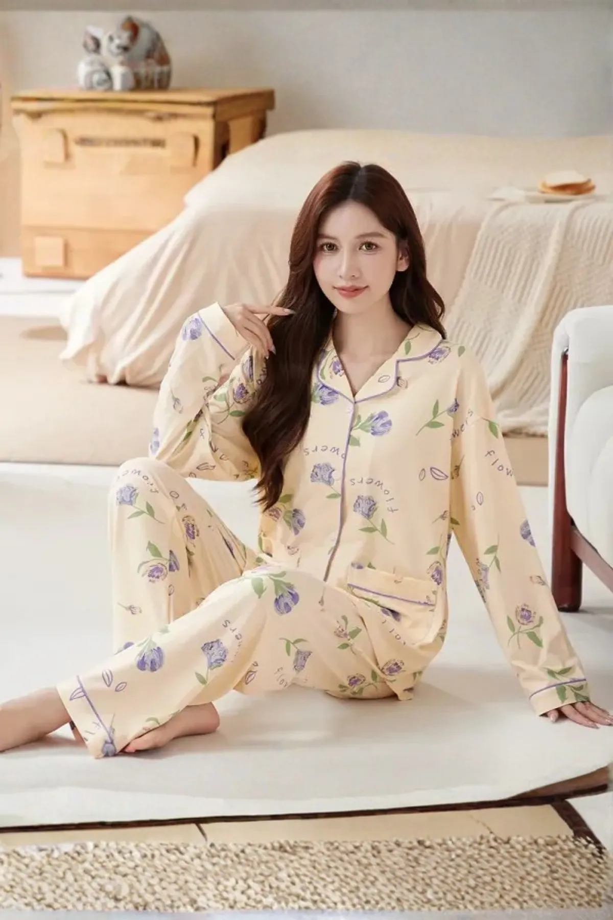 Women's Pajama Floral Pattern Lounge Wear Girl's Pajama Set