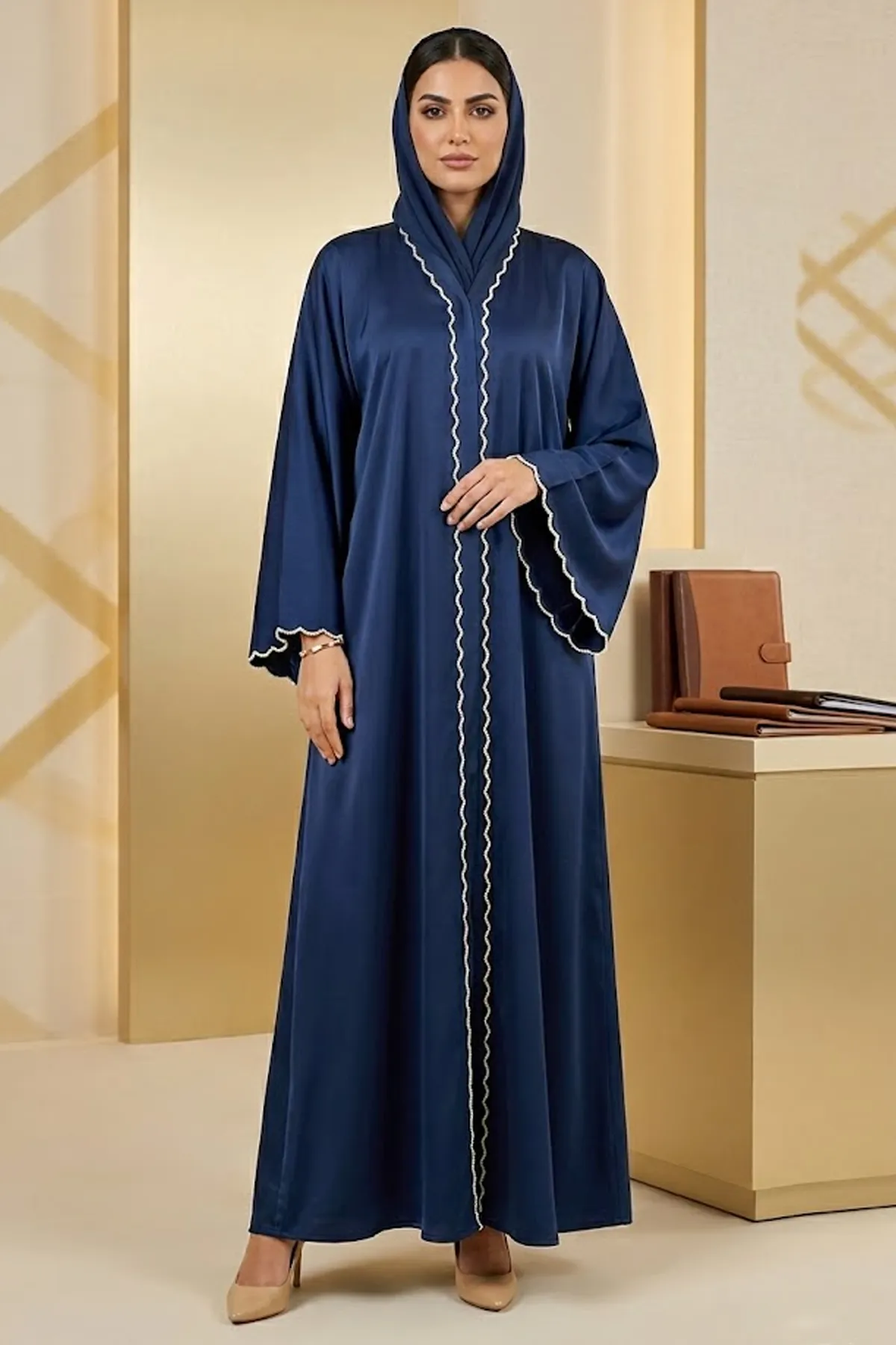 Women's Abaya Wide Sleeve V-neck Daily Wear Front Close Casual Umbrella Abayas With Sheila