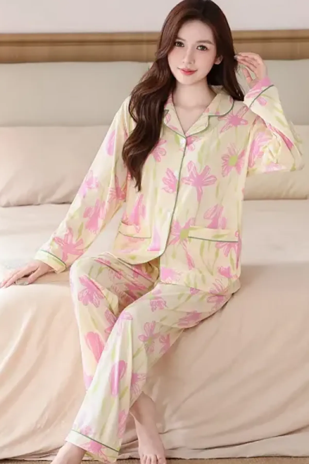 Floral Printed Cozy Womens Pajama Set Lounge Two Pieces Casual Pajama Set