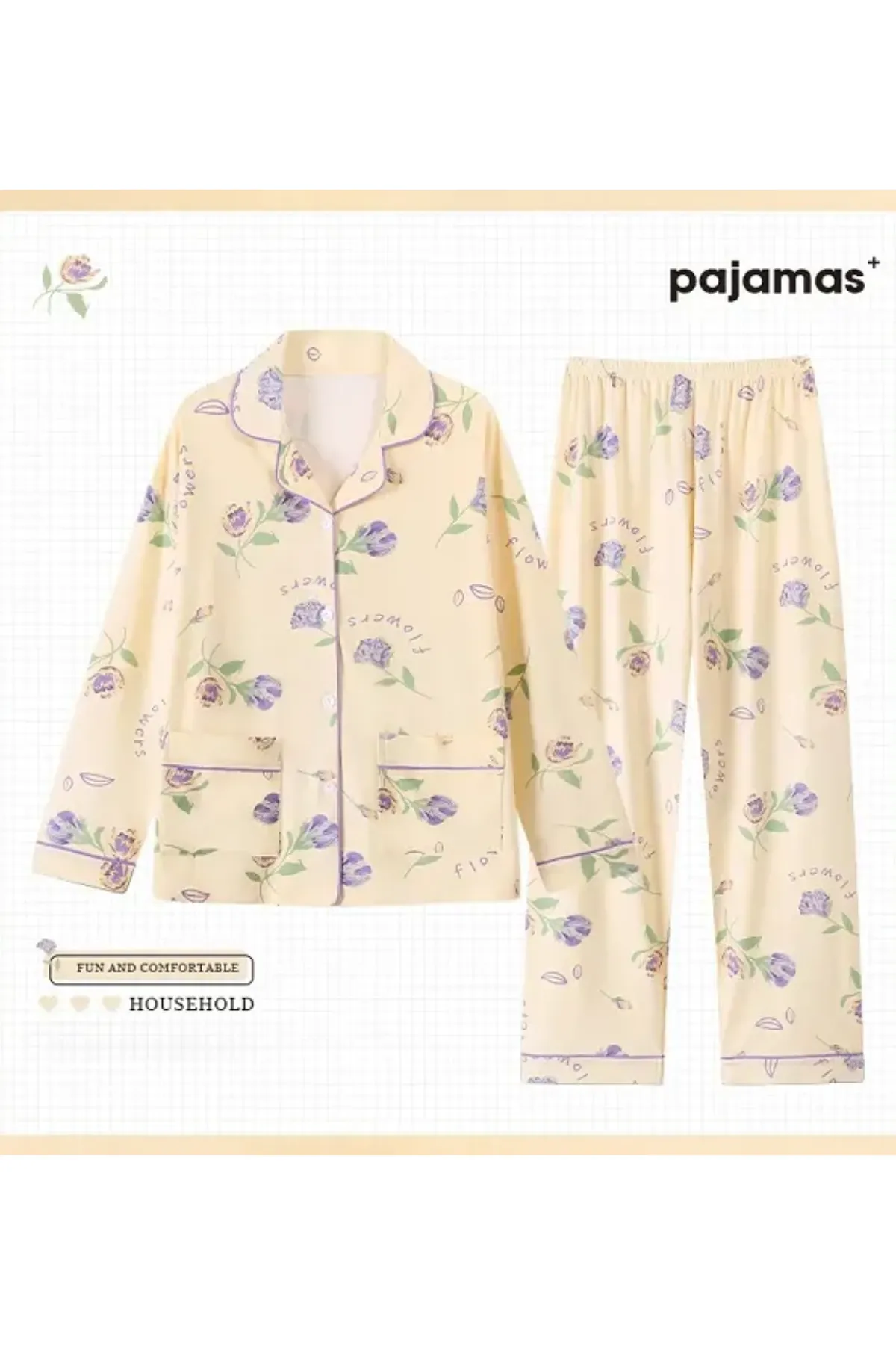 Women's Pajama Floral Pattern Lounge Wear Girl's Pajama Set