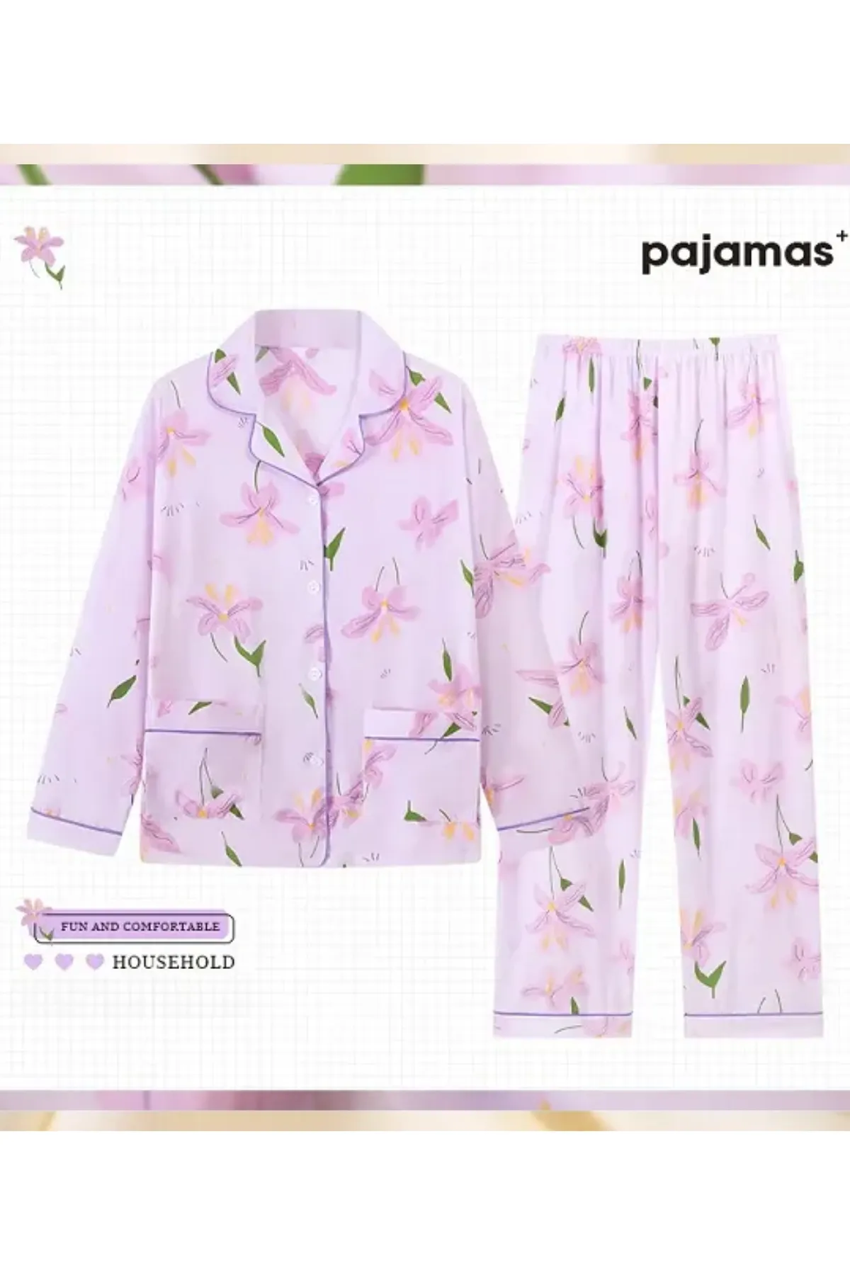 Floral Comfort Women's Pajama Set Girls Two Pieces Lounge Wear Pajama