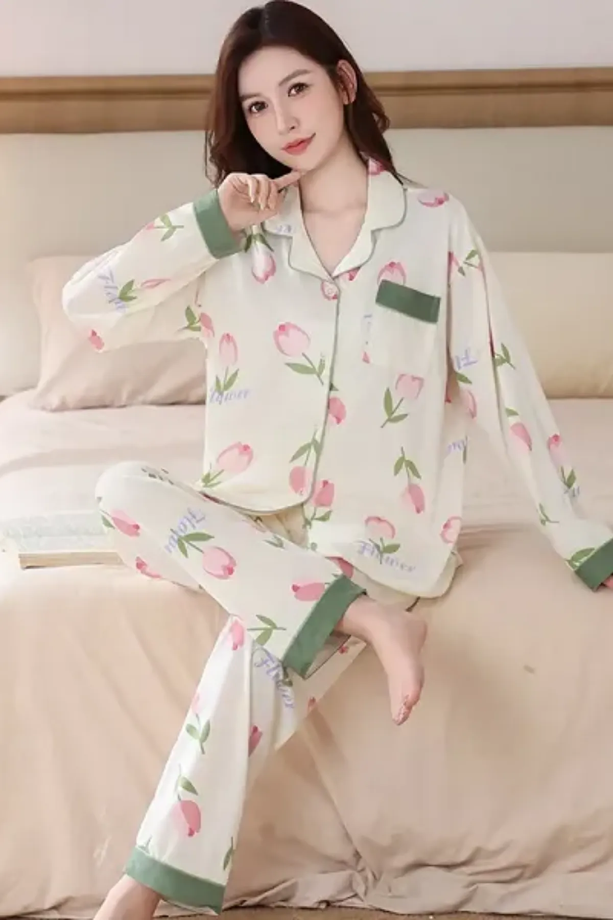 Floral Womens Pajama Set Loungewear Relax Casual Top And Bottom Pajama
