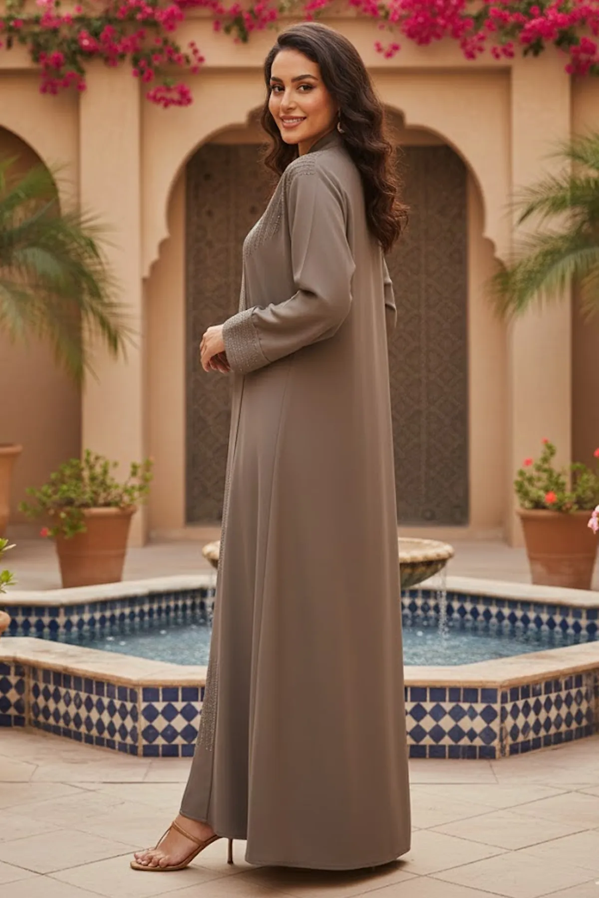 Modern Elegant Brown Abaya Premium Modest Fashion For Women Rhinestone Decorated Muslim Abaya