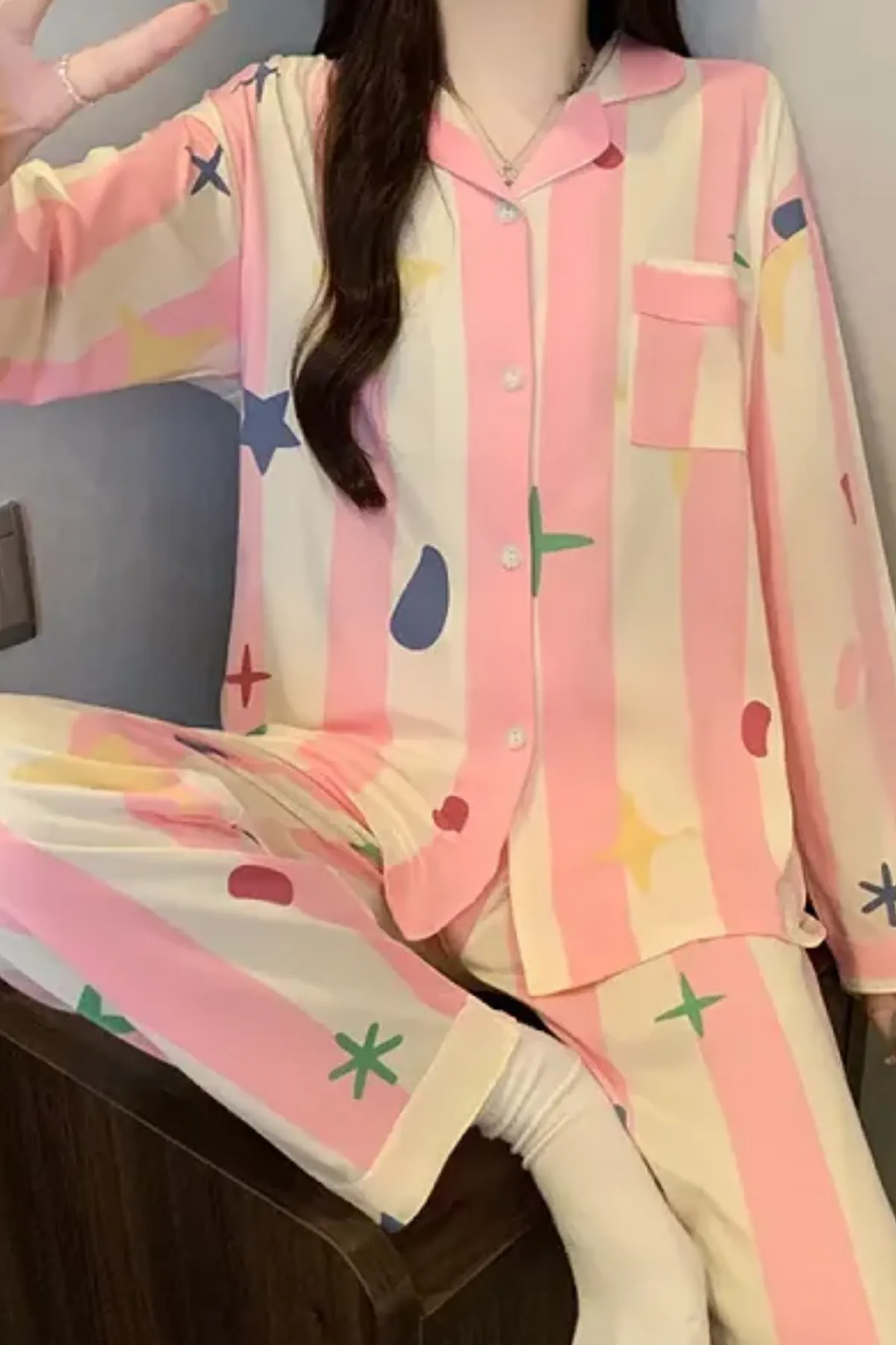 Cozy Women's Pajama Set With Fun Prints Two Pieces Girl's Pajama Set