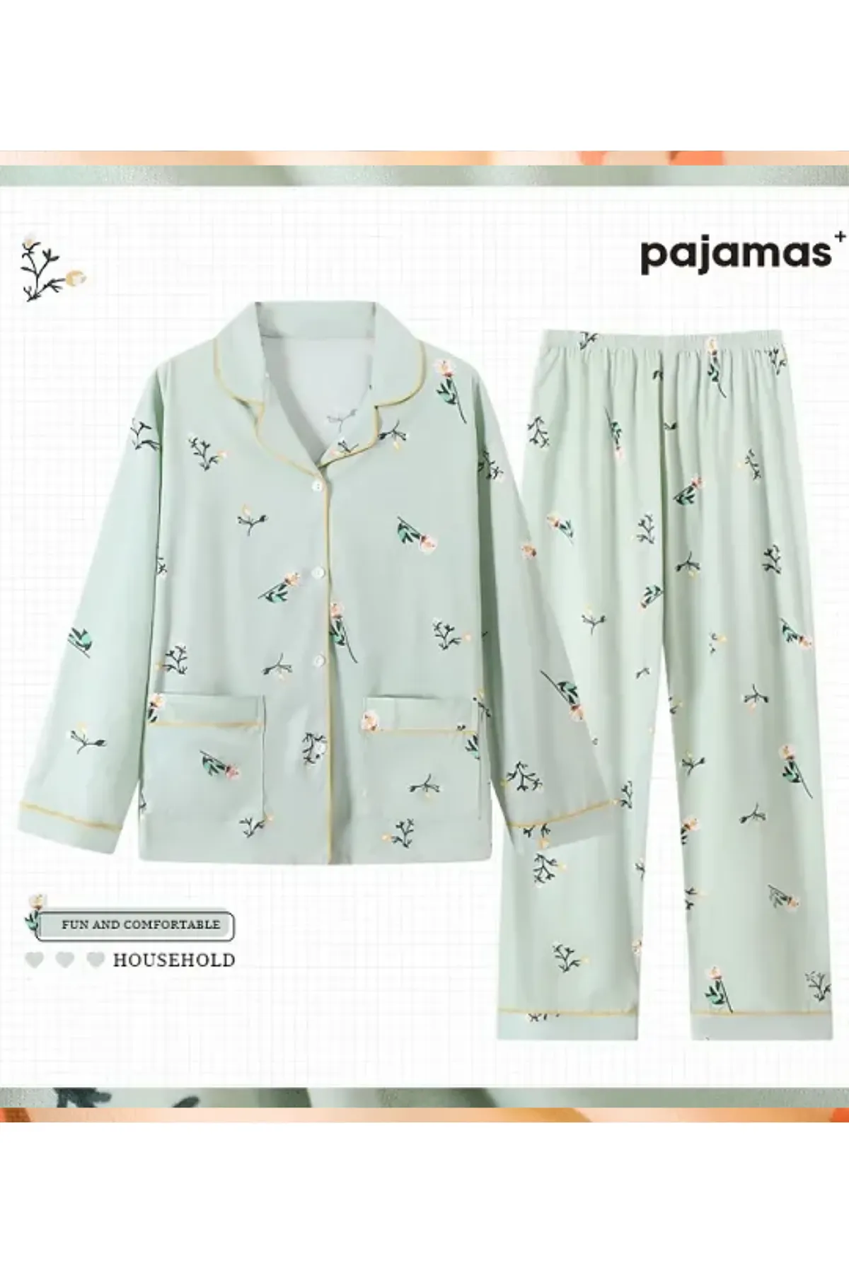 Women's Floral Printed Top And Bottom Two Pieces Pajama Set