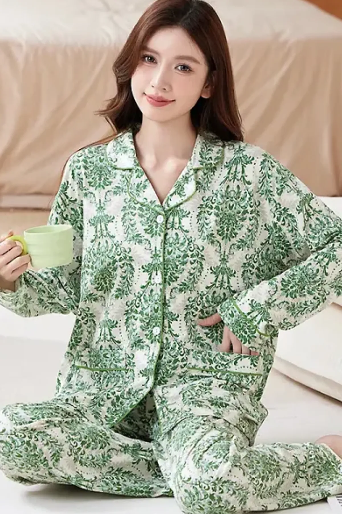 Womens Pajama Set Two Pieces Top And Bottom Loungewear Casual Pajama Set