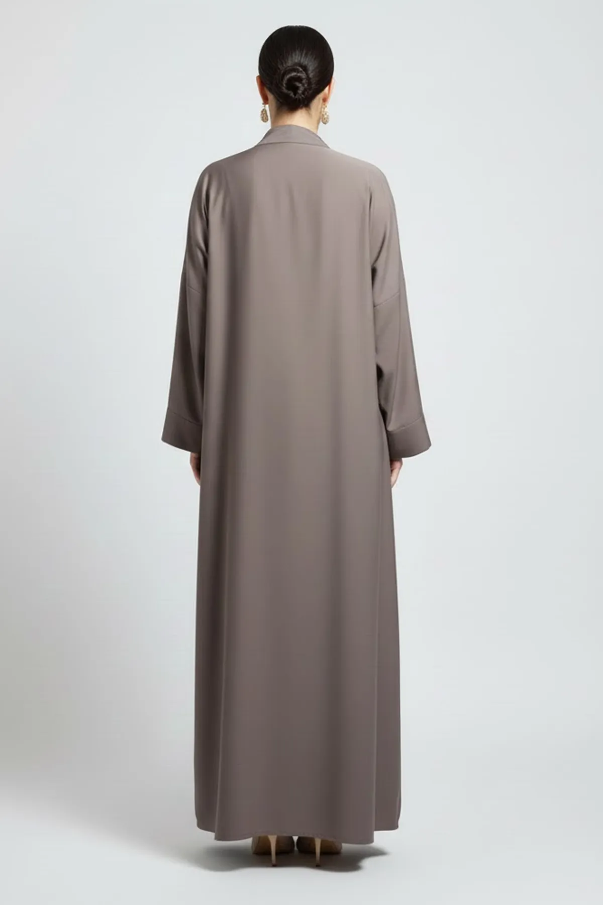 2 Pieces Premium Khaki Open Abaya Set With Inner Elegant Floral Embroidery Casual Muslim Abaya Dress