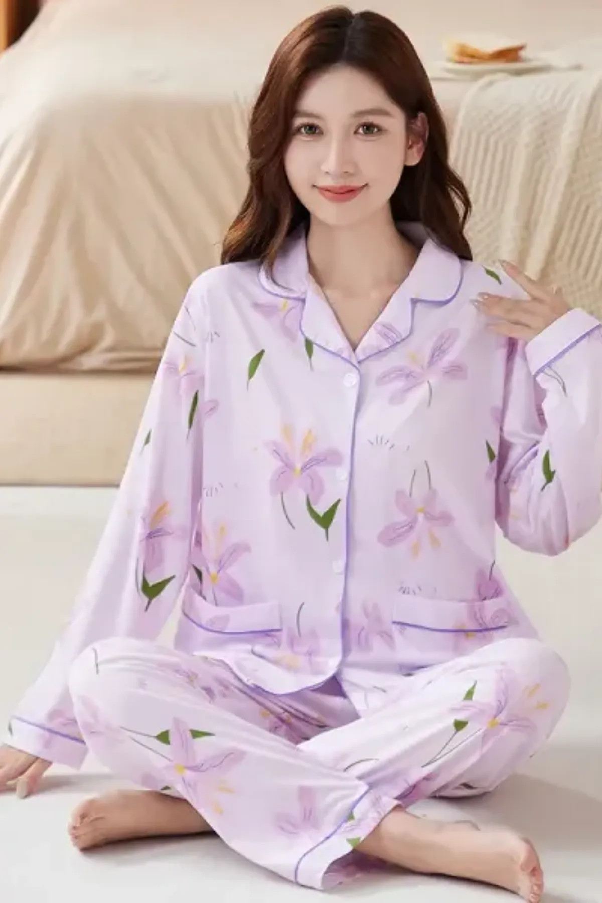 Floral Comfort Women's Pajama Set Girls Two Pieces Lounge Wear Pajama