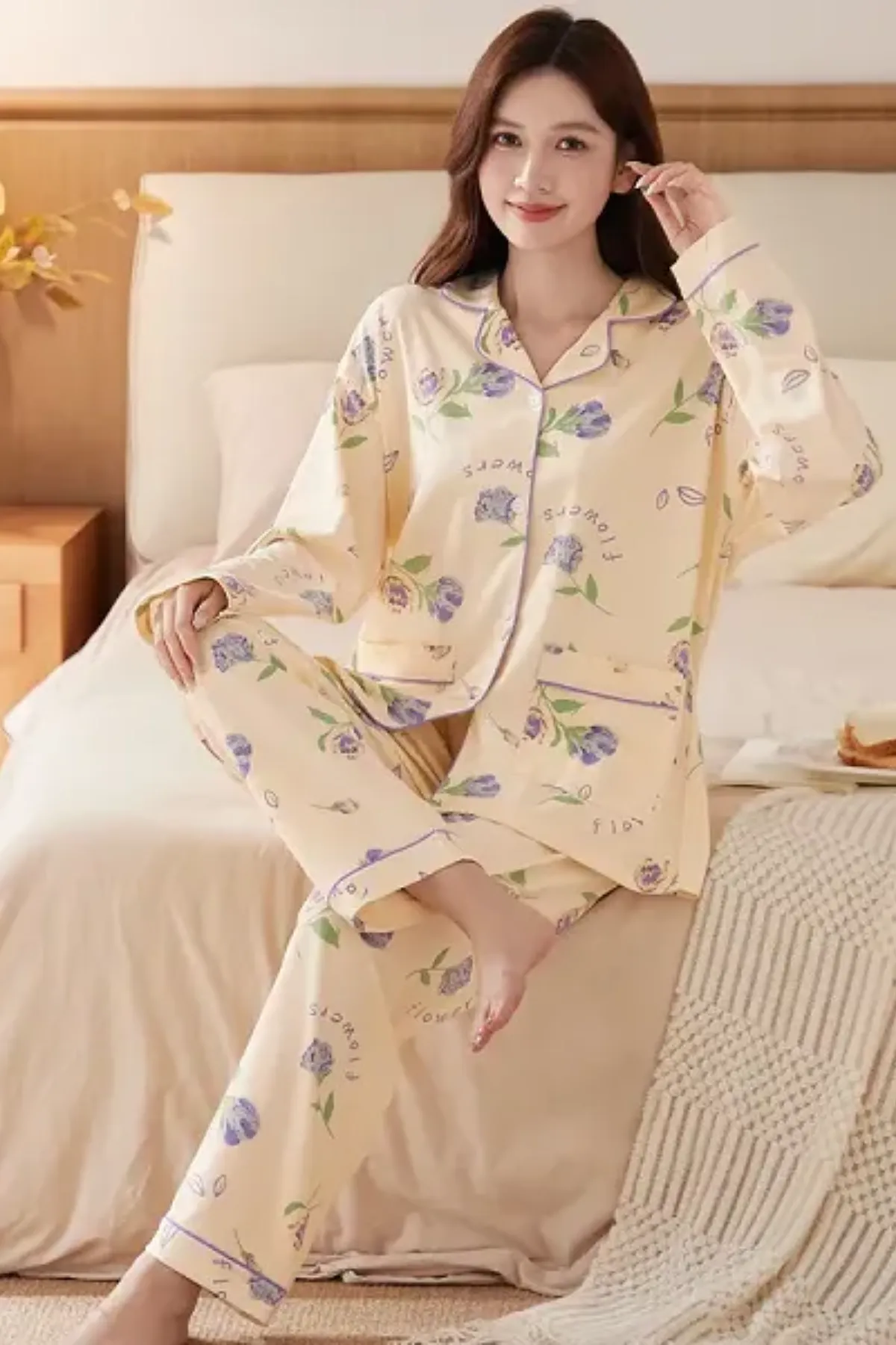 Women's Pajama Floral Pattern Lounge Wear Girl's Pajama Set