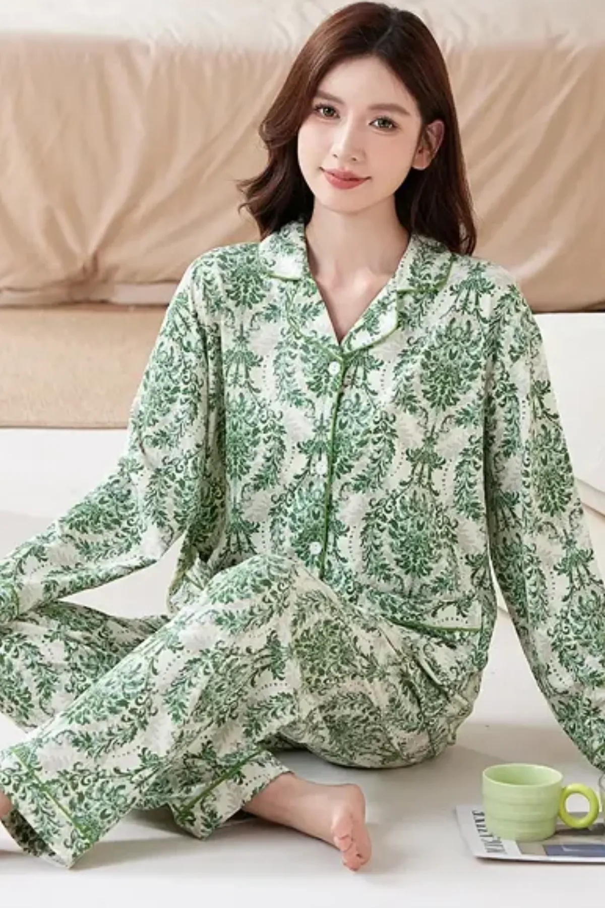 Womens Pajama Set Two Pieces Top And Bottom Loungewear Casual Pajama Set