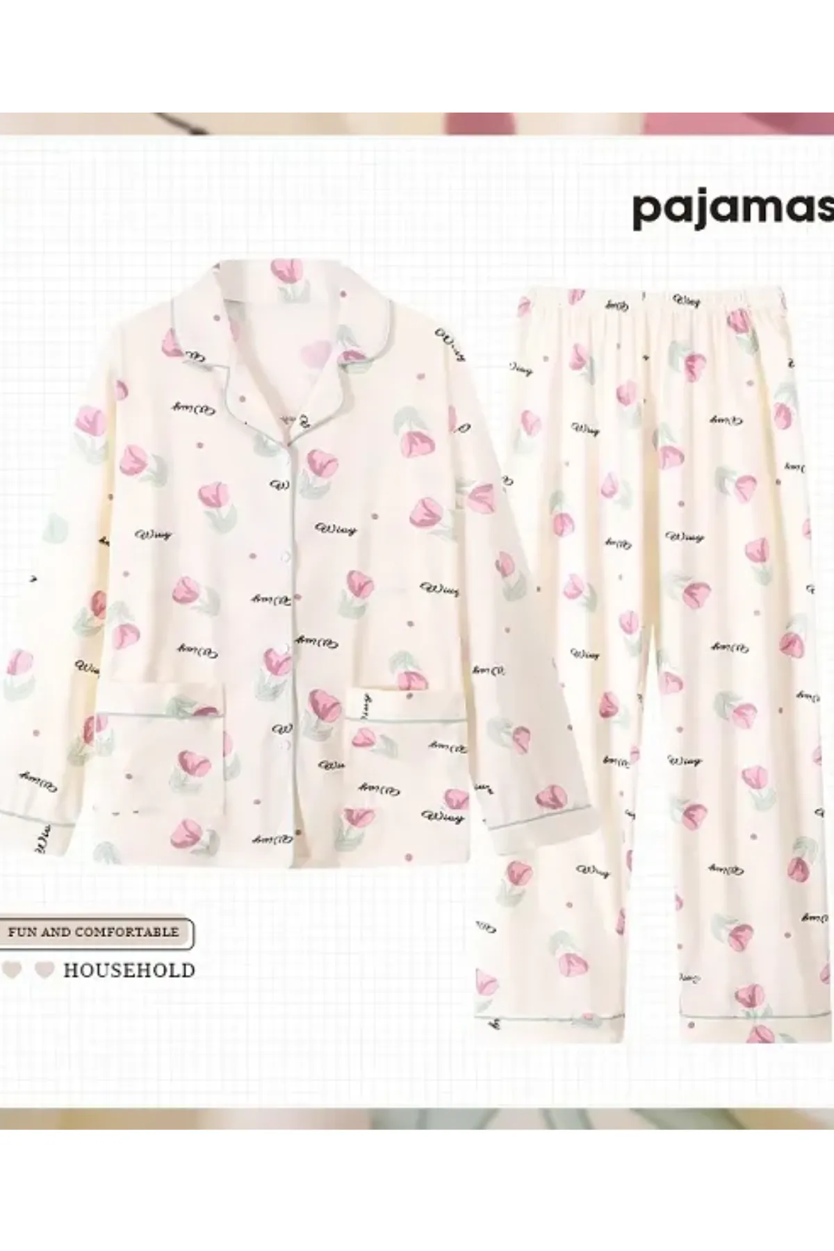 Cozy Tulip Pattern Women's Home Lounge Night Sleepwear Two Piece Pajama Set